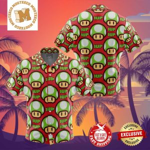1up Mushroom Super Mario Summer 2024 Hawaiian Shirt For Family