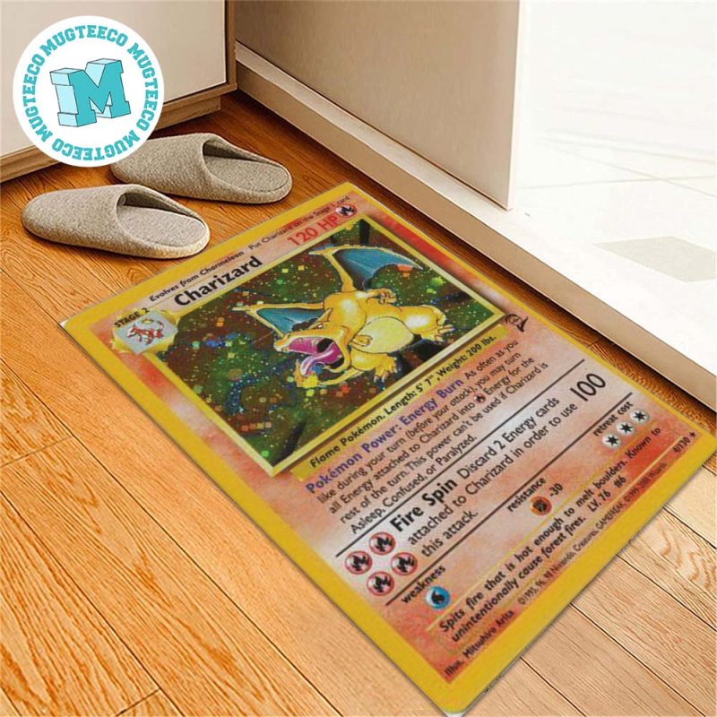 Charizard Pokemon Card Unlimited Base Set For Home Decor Doormat - Mugteeco