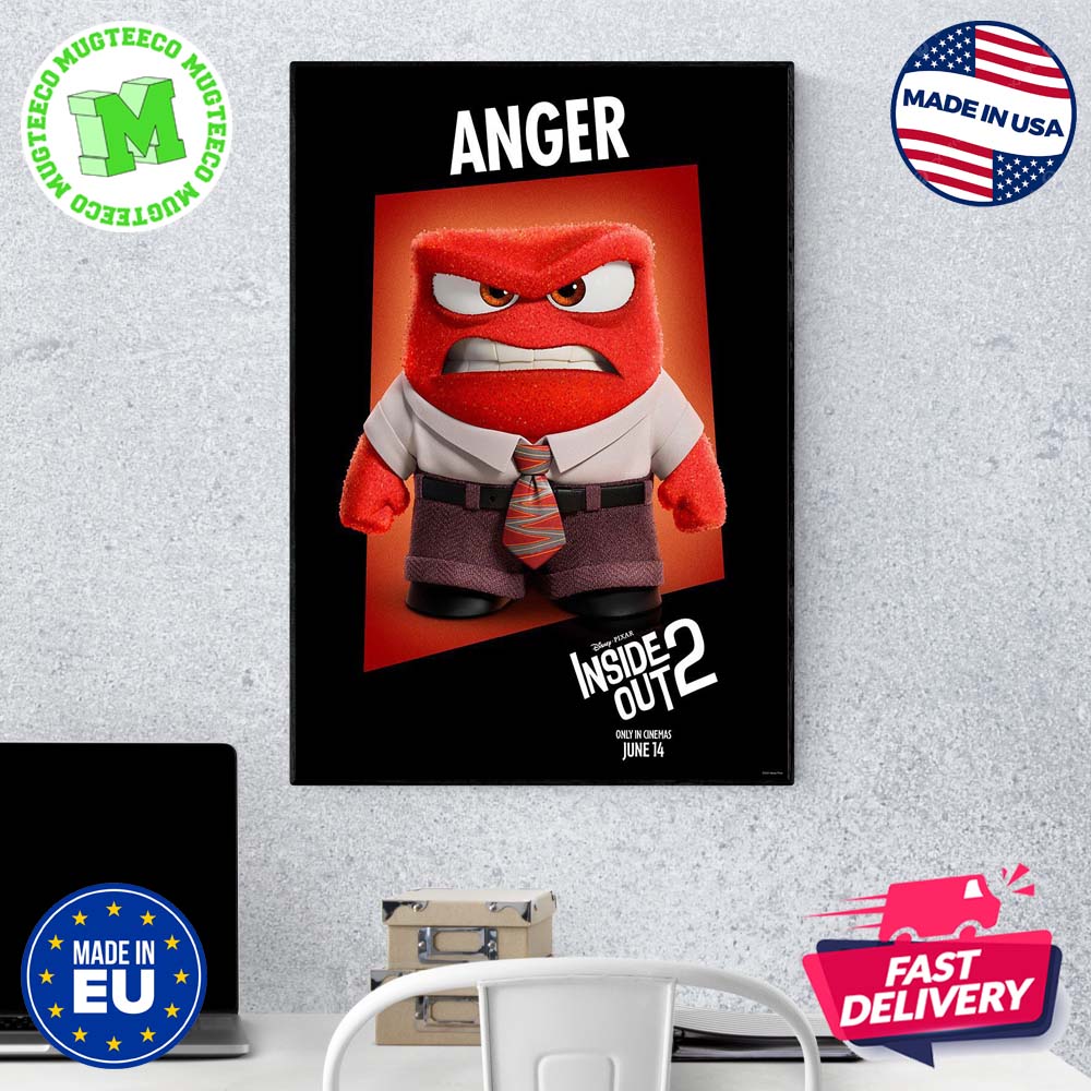 Official First Individual Poster Character Anger For Inside Out 2 Releasing In Theaters On June 14 Home Decor Poster Canvas