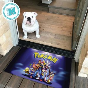 Pikachu And Satoshi With Friends Pokemon In Purple Background For Family Decor Doormat