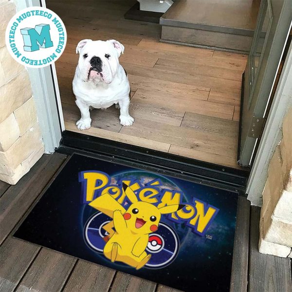 Pikachu Contemplates Beside The Globe A Pika World Connection Pokemon Gift For Pokemon Fan Doormat