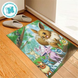 Pokemon Adorable Eevee All Forms Hang Out In The Forest Scene Peaceful Home Decor Doormat