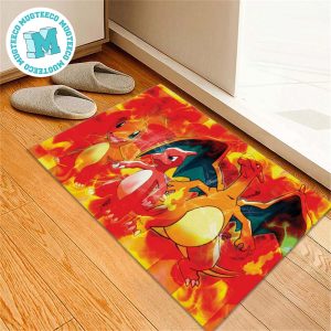 Pokemon Charmander Charmeleon Charizard In Fire Background For Home Decor Doormat