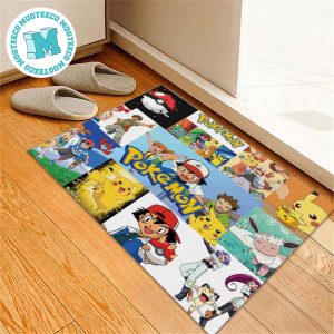 Pokemon Pikachu And Satoshi With Happy Emotions With Friends For Home Decor Doormat