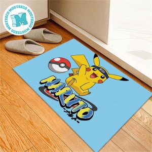 Pokemon Pikachu Naruto With Pokeball In Blue Background For Home Decor Doormat