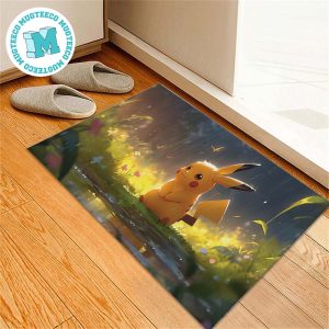 Pokemon Pikachu Sitting In The Rain Forest Background Gift For Pokemon Fan Doormat