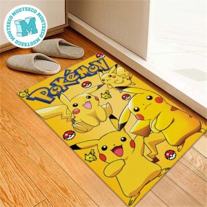 Pokemon Pikachu With Pokeball In Yellow Background For Home Decor Doormat