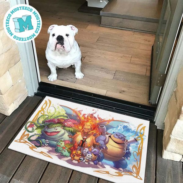 Pokemon Satoshi With His Strongest Pokemon Collection For House Decor Doormat