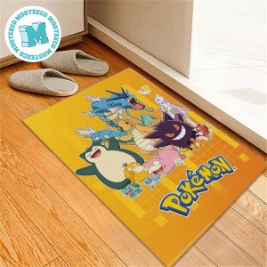 Pokemon Team Cute In Orange Background For Home Decor Doormat