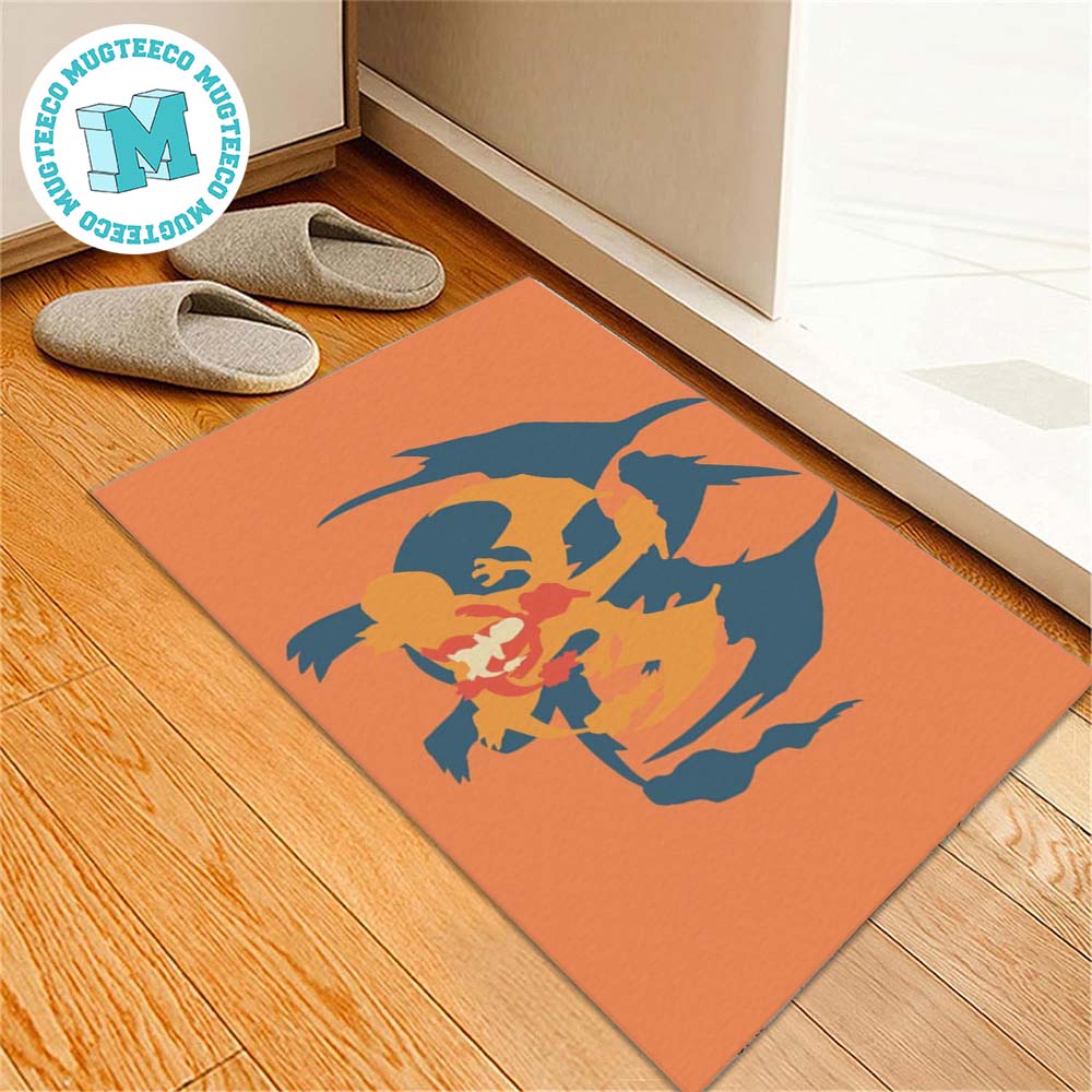 Team Pokemon Charizard Evolution In Orange Background Gift For Fan Pokemon Doormat