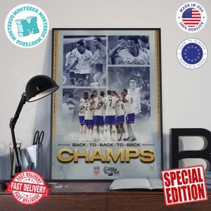 Three In A Row USMNT Back To Back Concacaf Nations League Finals 2024 Champions Wall Decor Poster Canvas
