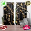 Versace Basic Golden And White Signature Logo With Greca And Baroque Pattern In White Theme Window Curtain