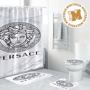 Versace Big Basic Black Medusa In Limestone Background Bathroom Shower Curtain Set