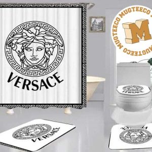 Versace Big Basic Medusa In White Background Bathroom Shower Curtain Set