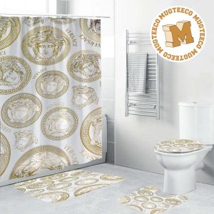 Versace Big Basic Yellow Logo In White Background Bathroom Shower Curtain Set