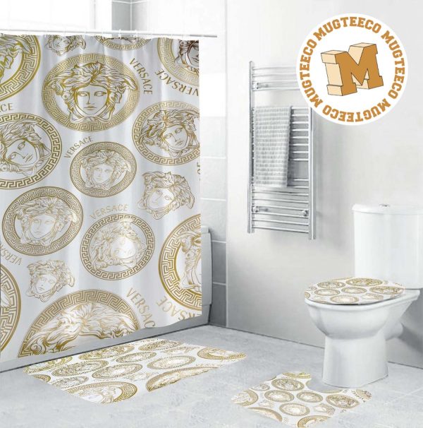 Versace Big Basic Yellow Logo In White Background Bathroom Shower Curtain Set