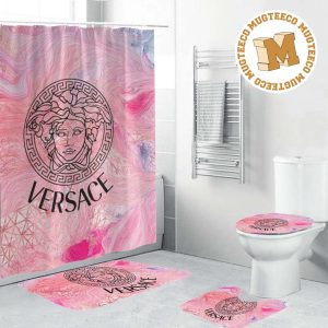 Versace Big Black Basic Logo In Pink Base Background Bathroom Accessories Set
