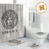 Versace Big Black Logo And Greca Pattern In Golden Background Bathroom Accessories Set