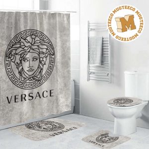 Versace Big Black Basic Signature In Grey Theme Bathroom Shower Curtain Set