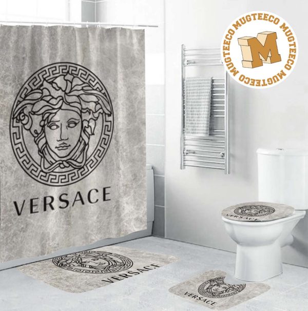 Versace Big Black Basic Signature In Grey Theme Bathroom Shower Curtain Set