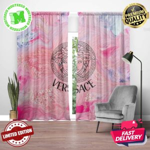 Versace Big Black Signature Logo In Pink And White Marble Background Window Curtain