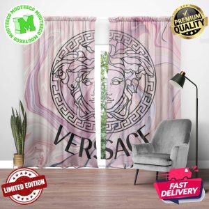 Versace Big Black Signature Logo Medusa In Pink Marble Background Window Curtain