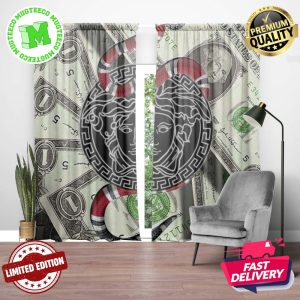 Versace Big Black Signature Logo With Gucci Snake In Money Background Window Curtain