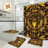 Versace Big Golden Gradient Medusa In Black Background Bathroom Shower Curtain Set