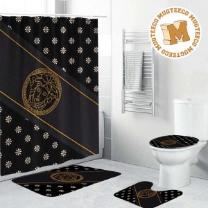 Versace Big Golden Luxury Medusa In Black Background Background Bathroom Accessories Set