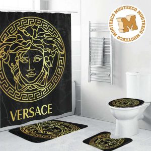 Versace Big Golden Medusa In Dark Marble Theme Bathroom Accessories Set