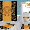 Versace Big Grey Signature With Golden Greca Border In Dark Theme Background Bathroom Accessories Set