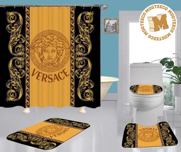 Versace Big Logo With Golden Baroque Pattern Bathroom Accessories Set