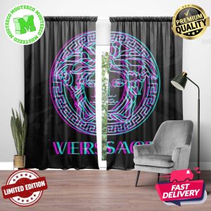 Versace Big Purple Logo Medusa Glitch Effect In Dark Theme Window Curtain