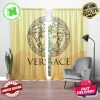 Versace Big Royal Black Logo In Black And Yellow Stripes Background Window Curtain