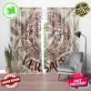 Versace Big Signature White And Golden Logo With Greca Stripes And Baroque Pattern In Black Background Window Curtain