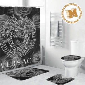 Versace Big White Medusa And Grey Rose In Black Background Bathroom Accessories Set