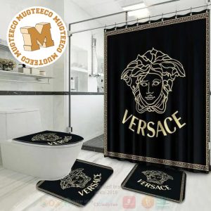 Versace Big White Signature In Black Background With Greca Stroke Background Bathroom Accessories Set