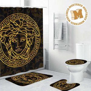 Versace Big Yellow Medusa With Baroque Pattern In Dark Theme Background Bathroom Accessories Set