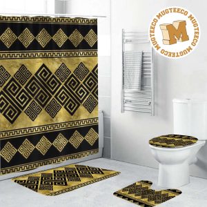 Versace Black And Golden Greca Pattern In Luxury Theme Shower Curtain