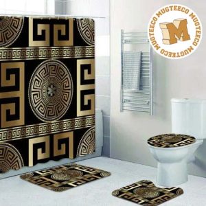Versace Golden Greca Pattern In Black Background Bathroom Accessories Set