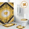 Versace Golden Luxury Medusa In White Base Bathroom Shower Curtain Set