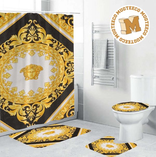 Versace Golden Signature With Baroque Pattern In Black Base Background Bathroom Accessories Set