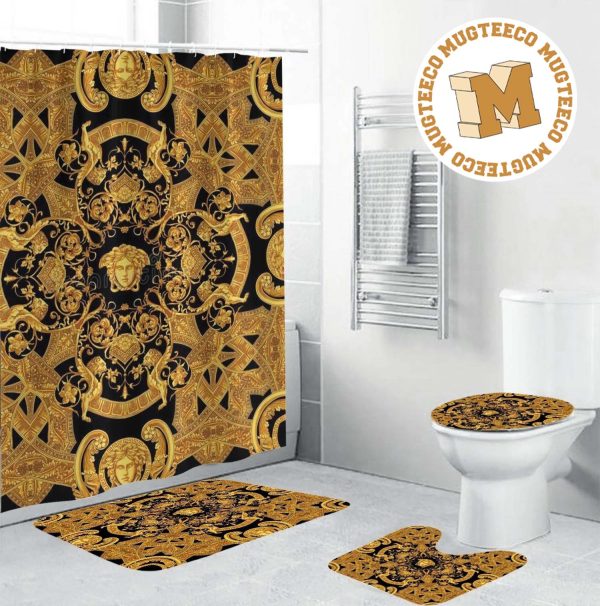 Versace Golden Signature With Paisley Pattern In Black Base Background Bathroom Accessories Set