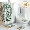 Versace Green White And Red Medusa In Black Theme Bathroom Shower Curtain Set