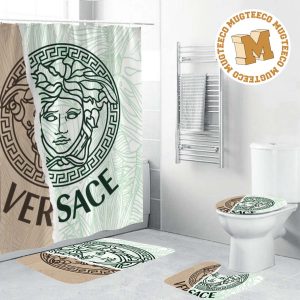 Versace Green Basic Medusa In Beige And White Background Bathroom Accessories Set