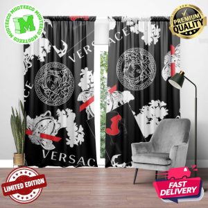 Versace Luxury Black And White Signature Logo In Dark Theme Window Curtain