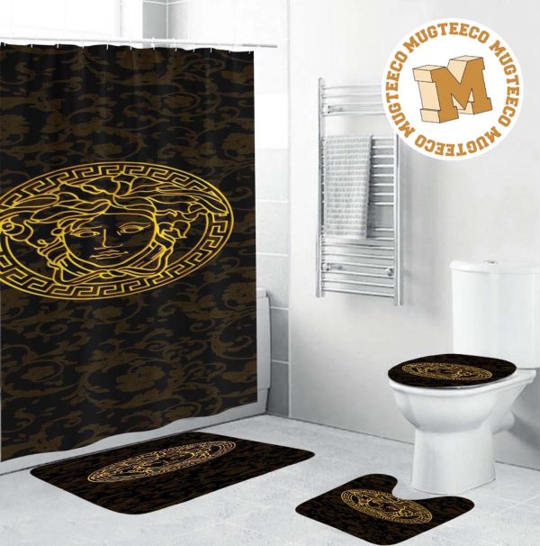 Versace Luxury Golden Medusa With Baroque In Black Base Background Bathroom Accessories Set