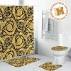 Versace Yellow Baroque Pattern In Black Background Bathroom Shower Curtain Set