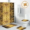 Versace Yellow Baroque Pattern In Black Background Bathroom Shower Curtain Set