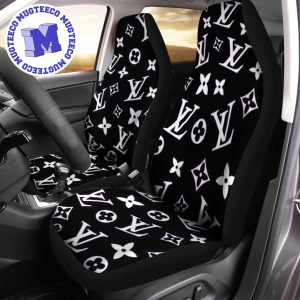 Luxury Louis Vuitton Black And White Logo Signature Monogram Pattern Car Seat Cover